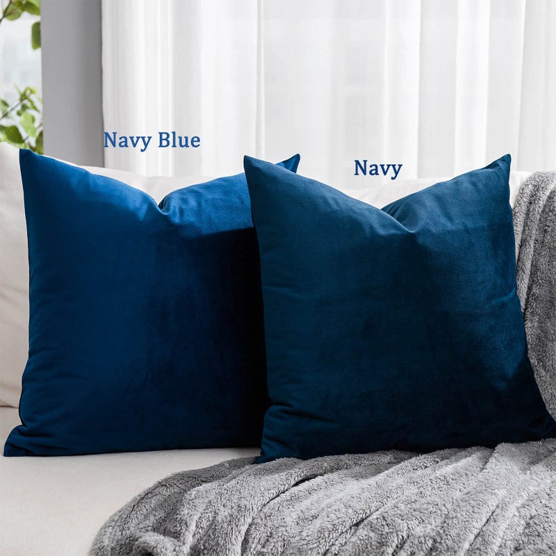QUAFOO Navy Decorative Lumbar Velvet Throw Pillow Covers 24x24 inch Set of 2 with Zipper Luxury Soft Solid Square Cushion Covers Case for Sofa Couch Bed Living Room - Image 2